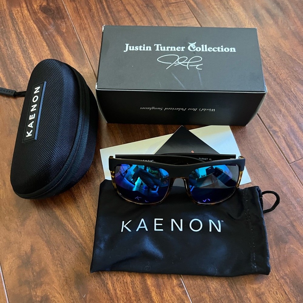 Blue Sunglasses with Reflective Lenses and Protective Case